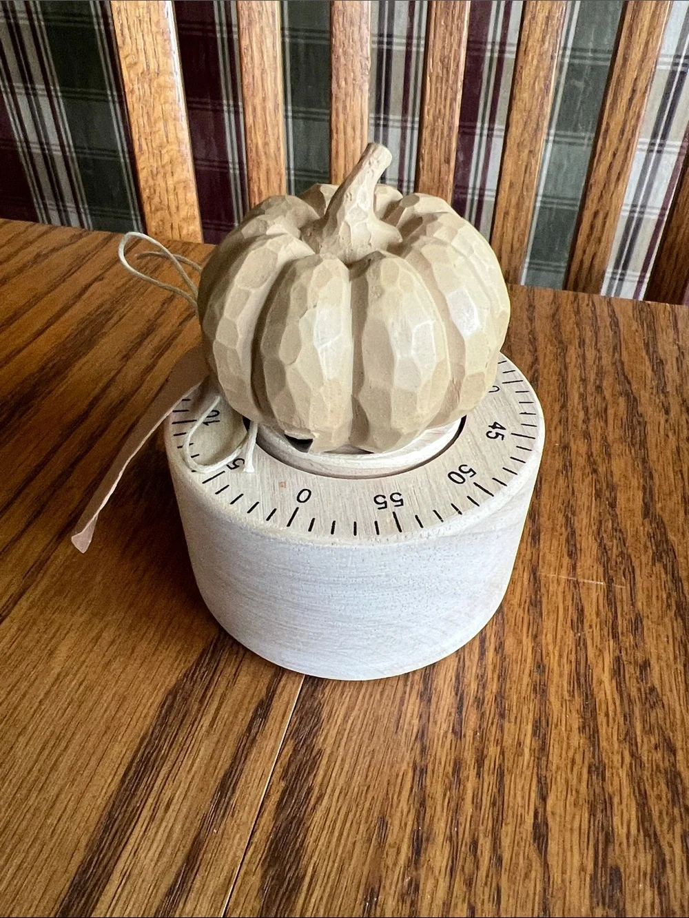Mud Pie Timer Carved Wood Pumpkin Kitchen Timer in Natural Beige NWT